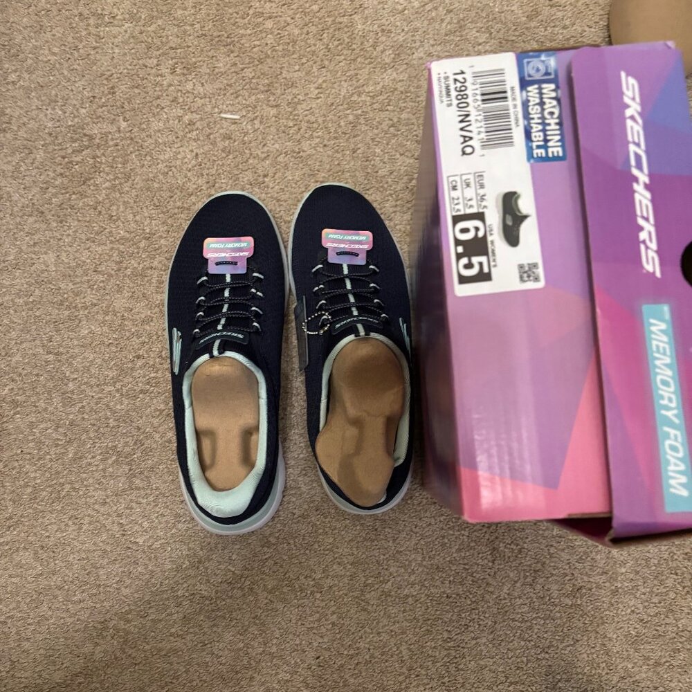 Skechers Summits Women’s Size 6.5 Navy Aqua Slip-On Walking Shoes  NEW IN BOX!!